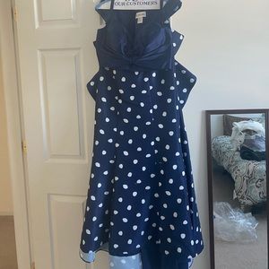 Sherri Hill navy polka dot 2 piece worn once. Size 8.